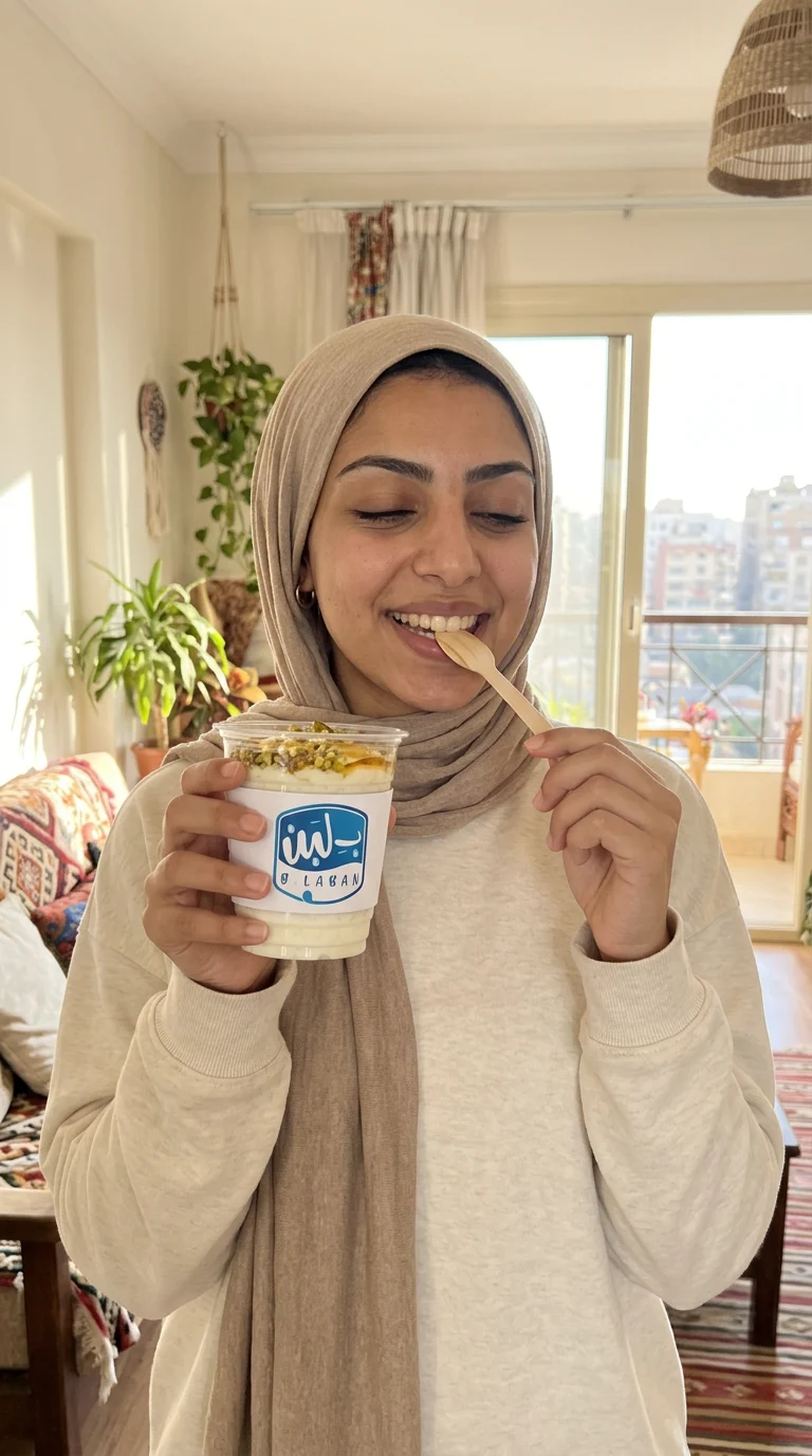 سيلفي بالجوال: phone selfie: the same woman holds the qoshtota to the lens mid-bite